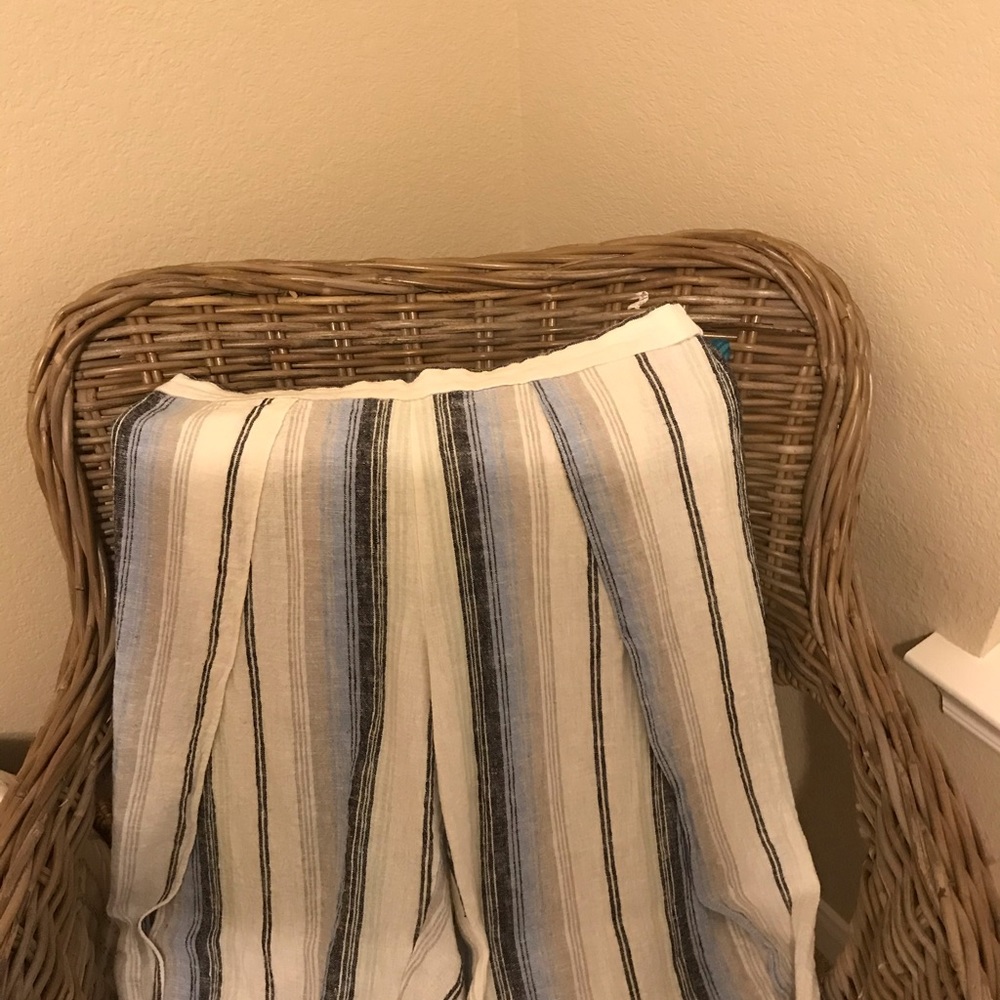 Boho striped linen cropped palazzo pants